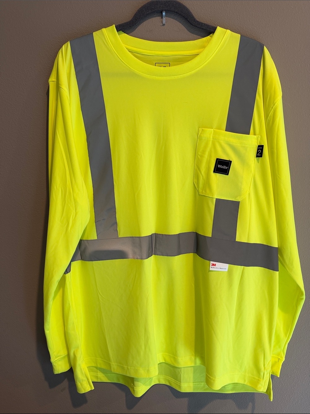 Walls Neon Yellow Long Sleeve Safety Shirt with Reflective Tape